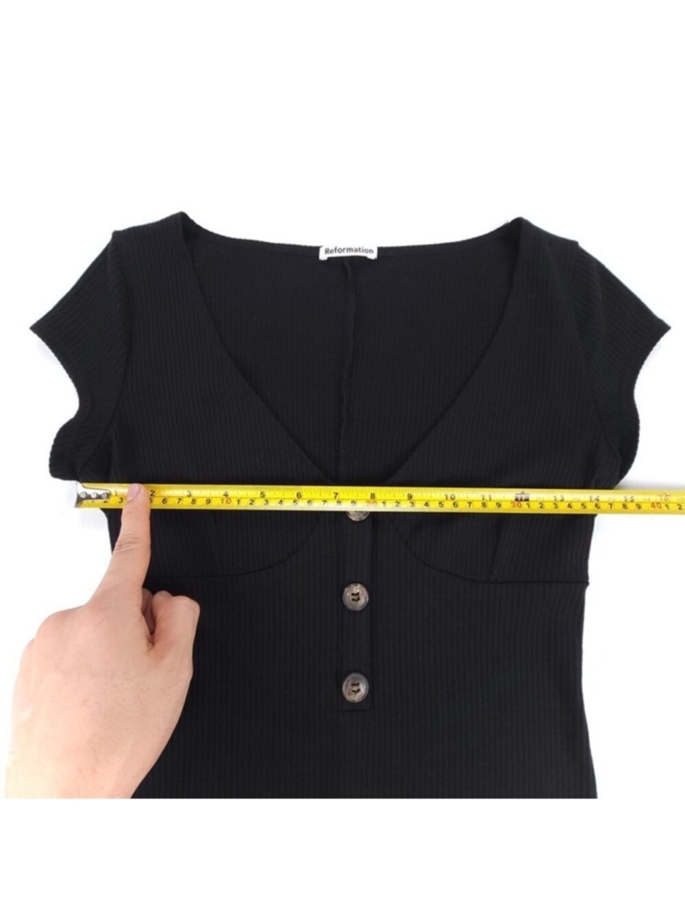 Reformation Black Ribbed Button-Front Bodysuit - Picture 3 of 6